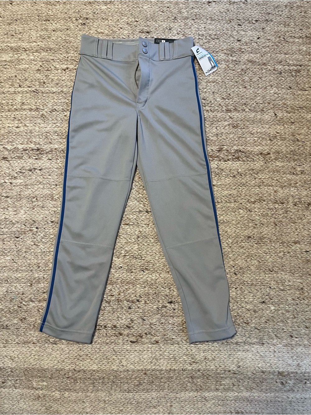 Kids Athletic Baseball Pants - Gray with Blue Stripe